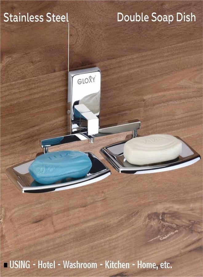 GLOXY Square Wall-Mounted Stainless Steel Double Soap Holder - Rust-Free Soap Dish for Bathroom & Kitchen, Durable Soap Tray for Bath Accessories & Fittings - Image 2